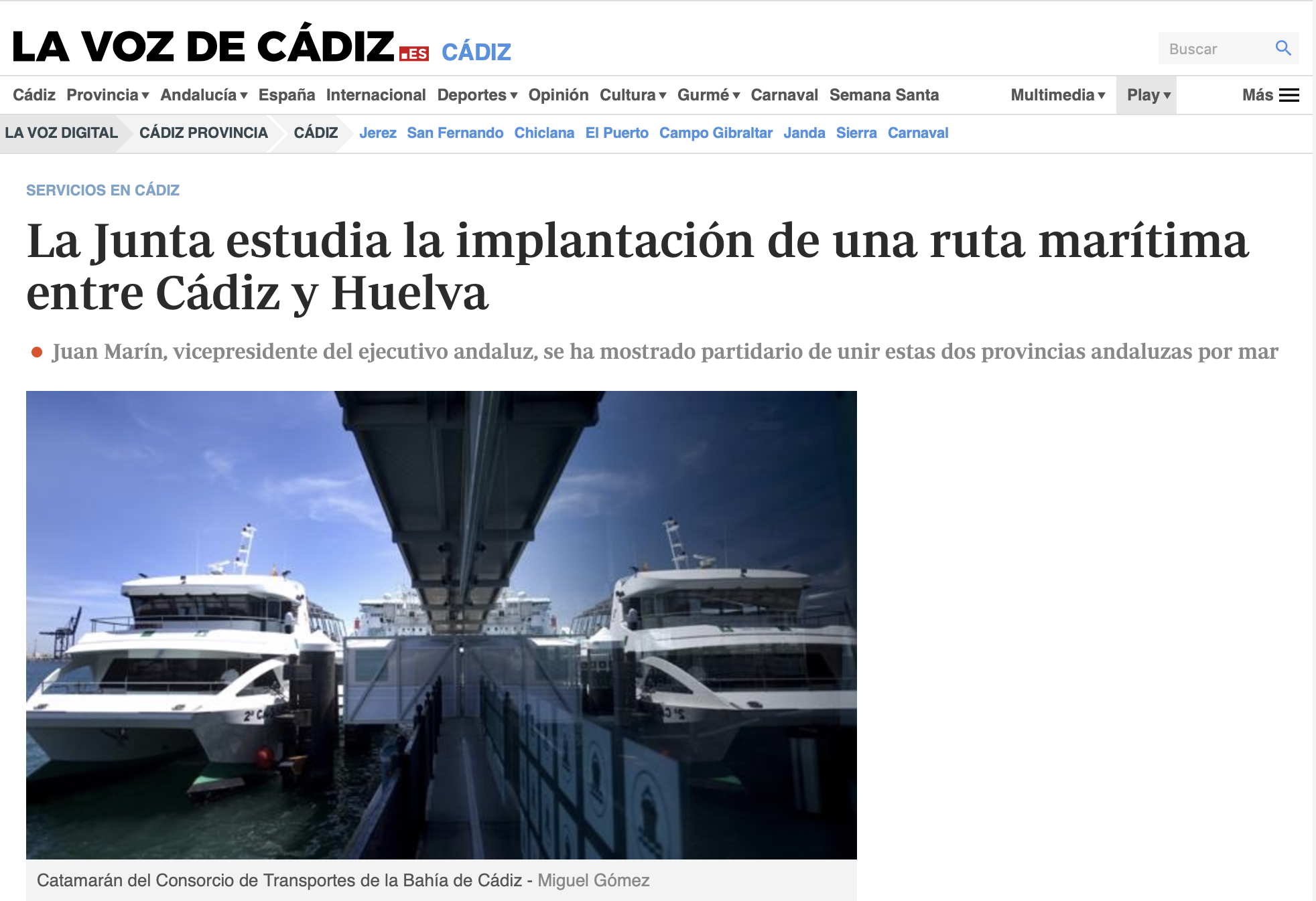 La Junta estudia la implantación de una ruta marítima entre Cádiz y Huelva